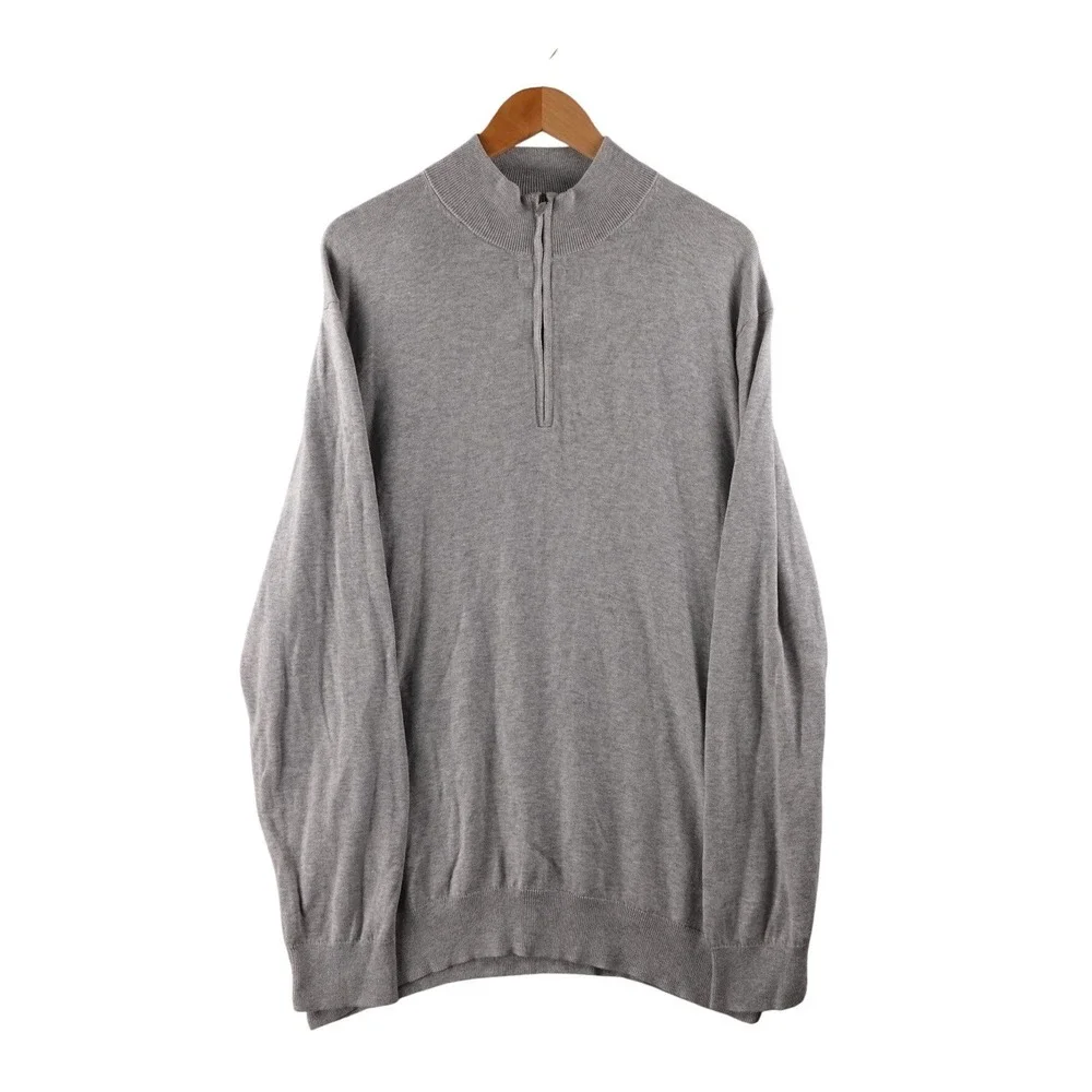 Vineyard Vines Mens Gray Cotton Cashmere‎ 1/4 Zip Mock Neck Sweater XXL